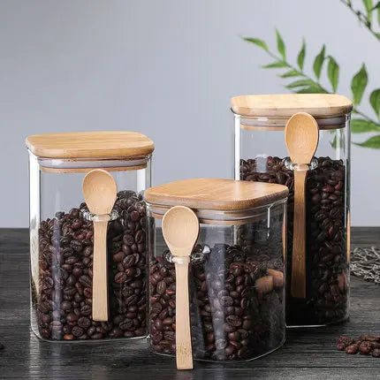 Boîtes de rangement en bambou et verre