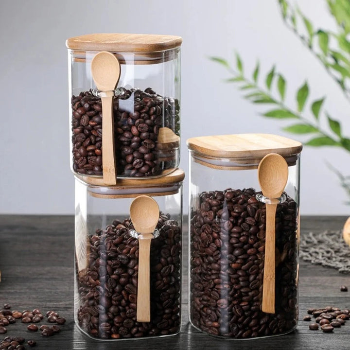 Boîtes de rangement en bambou et verre