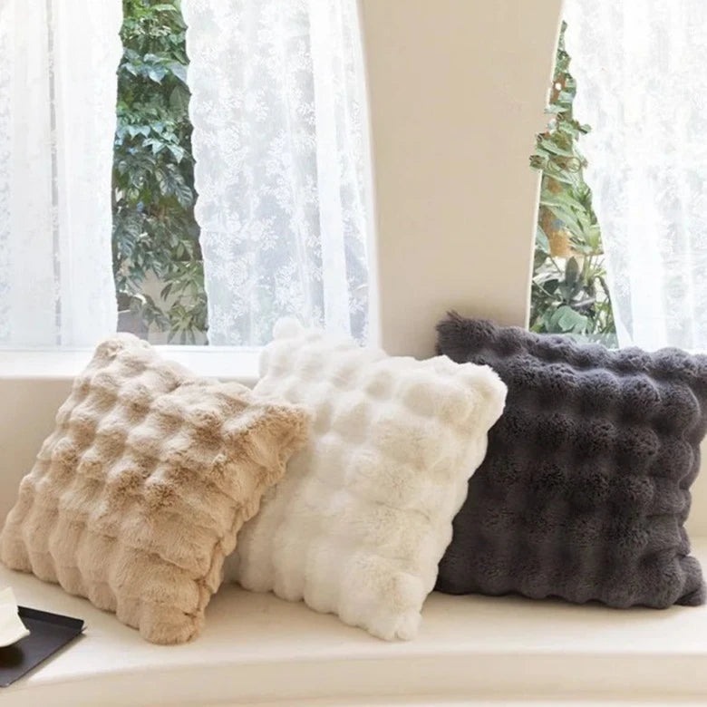 Housse d'oreiller en fausse fourrure de lapin