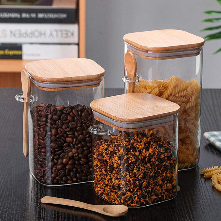 Boîtes de rangement en bambou et verre