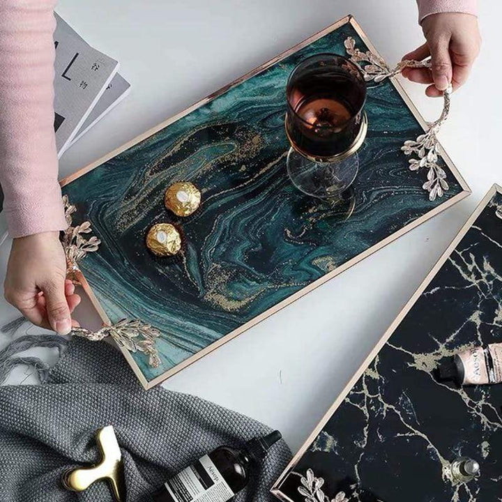 Plateau déco Nébula en verre et métal doré
