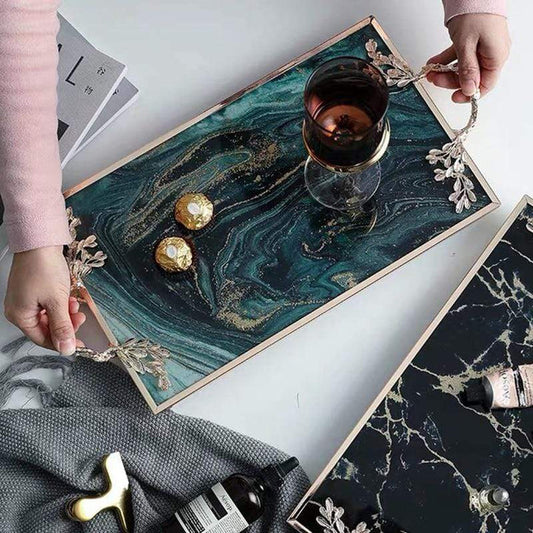 Plateau déco Nébula en verre et métal doré