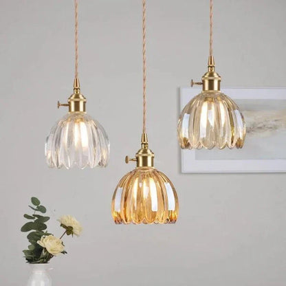 Suspension Japonaise Rétro en Verre à Fleurs | Éclairage Élégant et Traditionnel