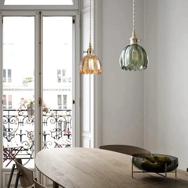 Suspension Japonaise Rétro en Verre à Fleurs | Éclairage Élégant et Traditionnel