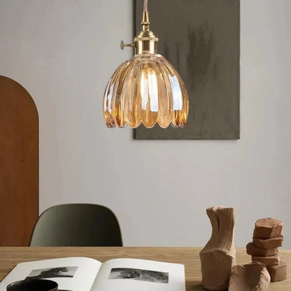 Suspension Japonaise Rétro en Verre à Fleurs | Éclairage Élégant et Traditionnel