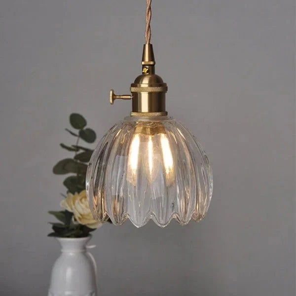 Suspension Japonaise Rétro en Verre à Fleurs | Éclairage Élégant et Traditionnel