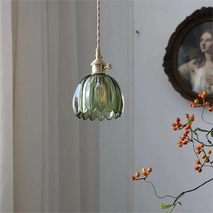 Suspension Japonaise Rétro en Verre à Fleurs | Éclairage Élégant et Traditionnel