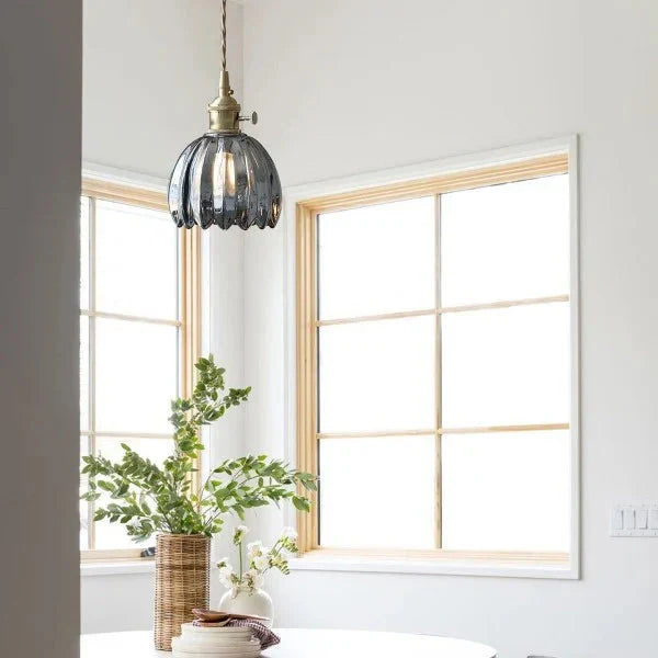 Suspension Japonaise Rétro en Verre à Fleurs | Éclairage Élégant et Traditionnel