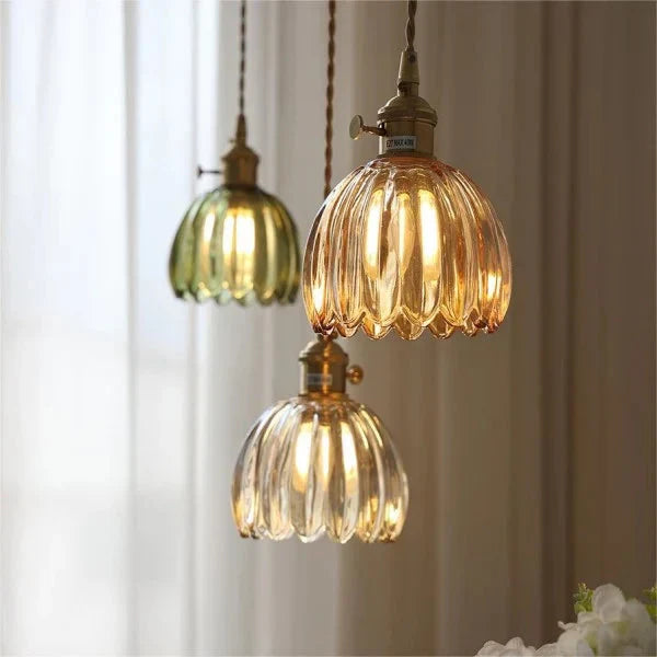 Suspension Japonaise Rétro en Verre à Fleurs | Éclairage Élégant et Traditionnel