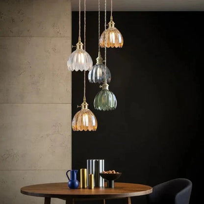Suspension Japonaise Rétro en Verre à Fleurs | Éclairage Élégant et Traditionnel