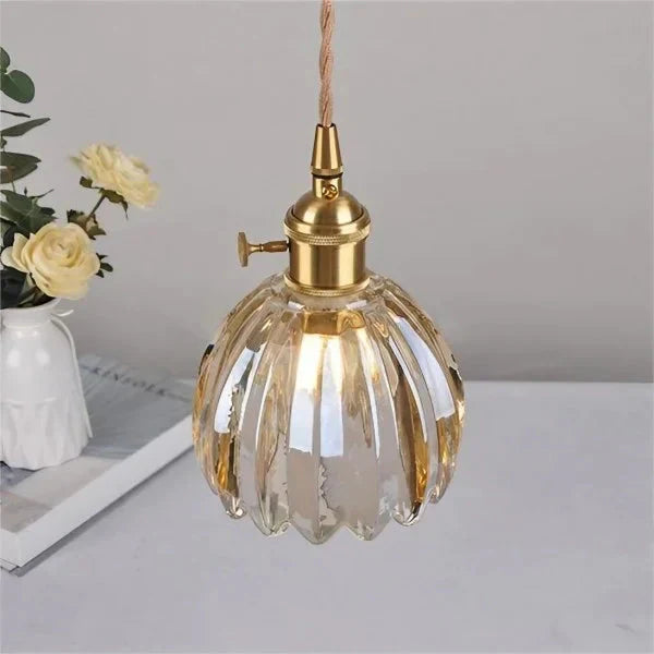 Suspension Japonaise Rétro en Verre à Fleurs | Éclairage Élégant et Traditionnel