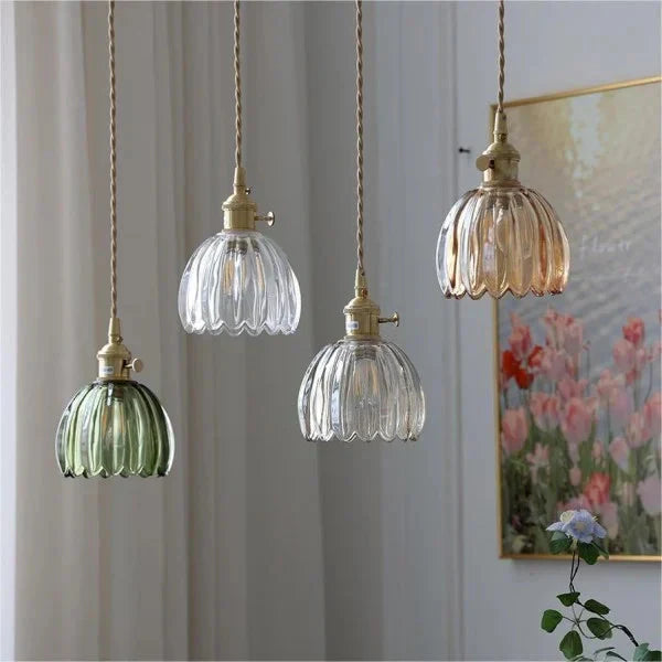 Suspension Japonaise Rétro en Verre à Fleurs | Éclairage Élégant et Traditionnel